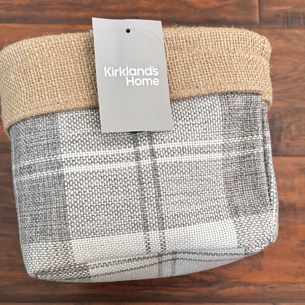 Kirklands Home Gray and Tan Checkered Basket